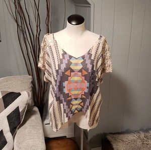 American Rag slouchy cropped Aztec top M